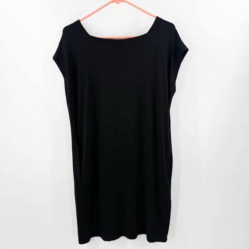 Eileen Fisher Dress Womens Extra Small Pockets Black Square Neck System Shift